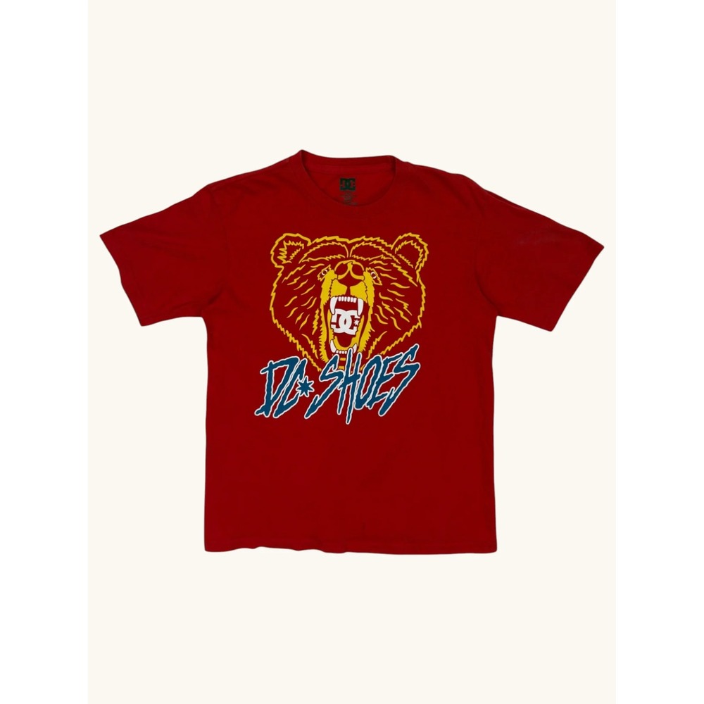 DC Shoes Mens Red Graphic T-Shirt Grizzly Bear Skate Logo Tee Medium